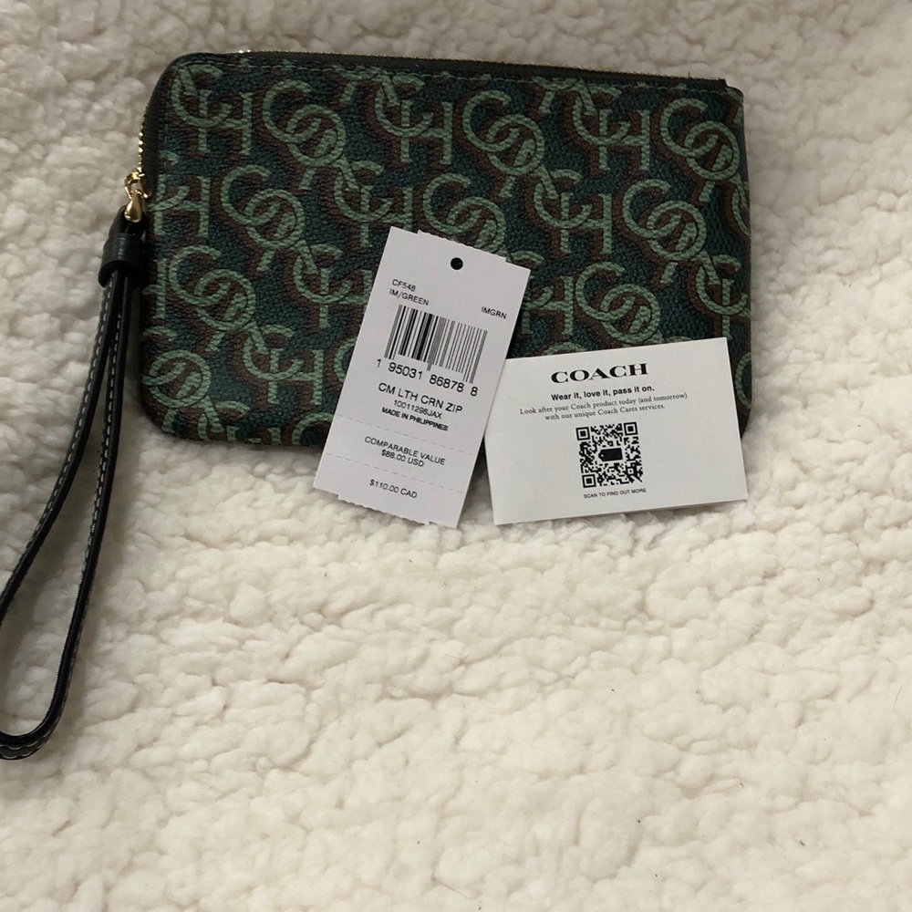 Coach Signature Green and Brown Wristlet